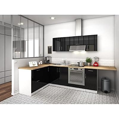 Générique CITY Cuisine d'angle complete 2m80 - Noir laqué haute brillance