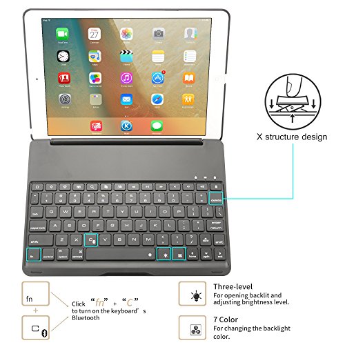 KVAGO iPad Air Tastatur mit Hülle Schutzfolie Aluminiumfinish-harter PlastikShell drahtloser Bluetooth Englisch QWERTY Tastatur-tragender Fall-Folio-Abdeckung für iPad Air Tastatur - 3