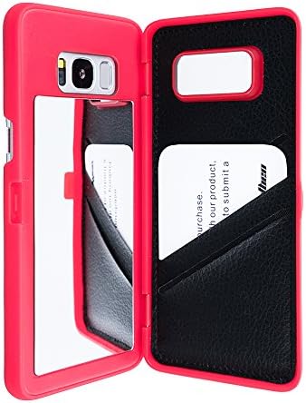 Dassions Galaxy S8 Case, Hidden Back Mirror Wallet Case with Stand Feature and Card Holder for Samsung Galaxy S8 (For Samsung Galaxy S8, Red)