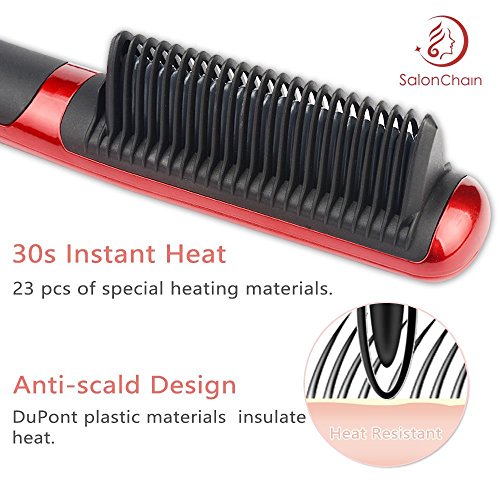 SalonChain Haarglätter Glättungbürste Glätteisen Glätter und Lockenstab 30s Erwärmen 60s Moderne Frisur Mit Schnellaufheizungs Haarbürste Kamm Keramik Anion Electric Straight Sicheres Hair Dryer Comb DE Stecker（ROT） - 6