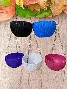 Jasmine Planter Plastic Hanging pots / Baskets with Chain /Perfect for Indoors & Outdoors - Home Balcony, Garden & Lawns - Virgin Plastic with Non Fading - (Multicolour) Set of - (10)