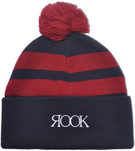 Rook Mercy Pom Pom Beanie in Navy &amp; Red, One Size