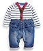Newborn Unisex Baby Kids Blue Stripe Top + Jeans Braces 2pcs Clothes Set Outf...