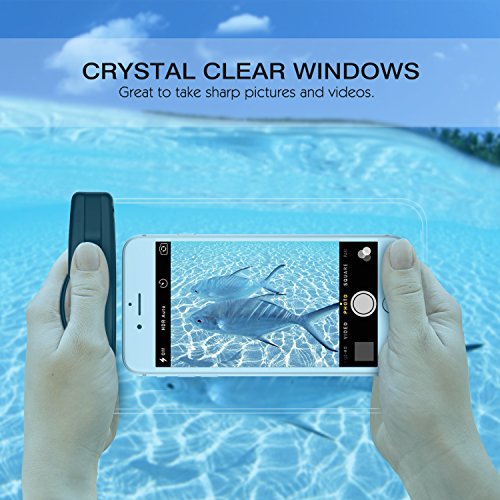 MoKo Wasserdichte Hülle Tasche Beachbag mit Halsband für iPhone 7 6 5SE 6S 7 Plus, Samsung Galaxy S7 Edge S6 S7 J5 A5, 4-5.7 Zoll Smartphone, Schutzhülle für Strand, Wandern, Outdoor – IPX8, Transparent - 6
