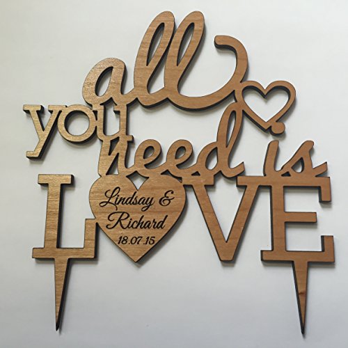 All you need is love Beatles personalised engraved Mr & Mrs cake topper wedding keepsake heart (CHERRYWOOD) by FSSS Ltd