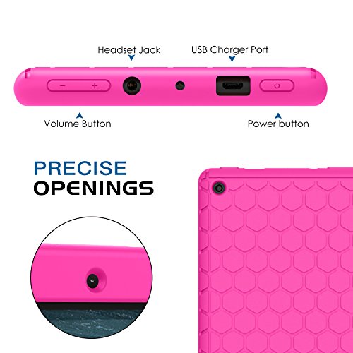 MoKo Hülle für All-New Amazon Fire 7 Tablet (7 Zoll – 7. Generation, 2017 Modell) – [Honey Comb Series] Leichte Rutschfeste Stoßfeste Silikon Schutzhülle Protector Case für das neue Fire 7 2017, Magenta - 5