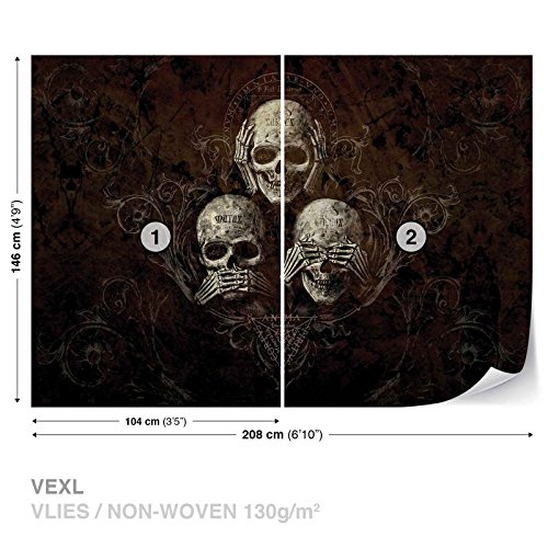 Nicht Hören Sehen Totenkopf Alchemy – Wallsticker Warehouse – Fototapete – Tapete – Fotomural – Mural Wandbild – (978WM) – XL – 208cm x 146cm – VLIES (EasyInstall) – 2 Pieces - 2