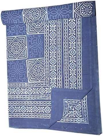Gypsia Studio Indigo Hand Block Print Queen Bedcover Bedding Throw Flat Bed Sheet Duvet Cover