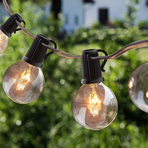 OxyLED G40 Globe String Lights £-with 25 CLEAR Bulbs £-Black £-220 V