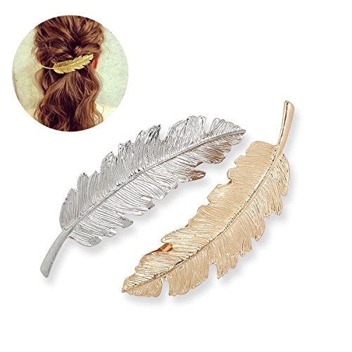 CINEEN 3 Farben Metall Feder Blatt Haarklammern Vintage Blatt förmigen Haarspangen Haarschmuck Kopfschmuck Haar Zubehör - 3
