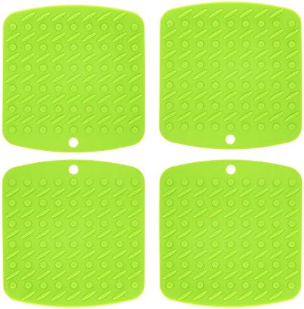 Pretty Decor Heat Resistant Silicone Kitchen Table Hot Pots Trivet Mats Jar Opener Garlic Peeler Green Set of 4 (Green02 )