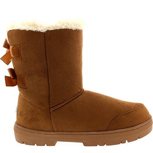 Mujer Twin Bow Tall Classic Fur Impermeable Invierno Rain Nieve Botas - Marrón Claro - 40