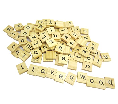Preisvergleich Produktbild WINGONEER 100PCS Hölzerne Scrabble Fliesen Buchstabe Alphabet Scrabbles Zahl Handwerk Englisch Wörter Kleinbuchstaben gemischt