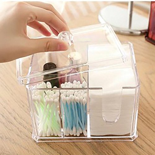 FAS1 Klar Kosmetik Organizer Acryl Wattestäbchen Box Baumwolle Ball Aufbewahrung Make-Up Pads Halter Zubehör Container Mit Deckel 4 Campartments - 3
