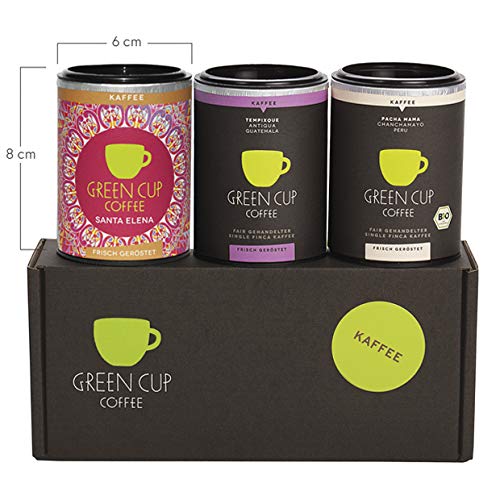 Green Cup Coffee Kaffee Probierset - sortenreine, fair gehandelte Arabica Kaffeebohnen - Kaffee Bohnen aus Costa Rica, Guatemala & Peru - 3x 45g gemahlen