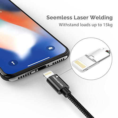 UNBREAKcable Chargeur iPhone  MFI certifi   Apple   3 3ft  1m  Cable Lightning en Nylon pour iPhone X 8 8 Plus 7 7 Plus 6s 6s Plus 6 6 Plus 5c 5s 5  iPad - Noir