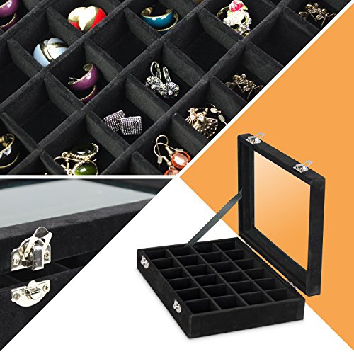 Schmuckkästchen zur Beauty Nails & Schmuck Aufbewahrung – Schwarz 20 x15 x 5 cm – 24 Fächer Schmuckdisplay – VENKON - 4