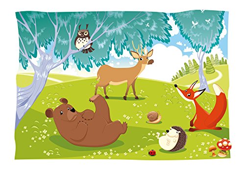 FOTOTAPETE 350×245 cm – VLIES TAPETE PREMIUM – PROFI QUALITÄT – Top moderne Wanddeko – Riesen Wandbild – Top Design Tapete – Neue exklusive Edition mit noch besser Druckauflösung – Deutsches Premium Vlies – für Kindertapete Kinderzimmer Kinder Wald Tiere e-A-0031-a-a - 3