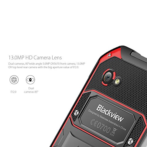 Smartphones Libre Blackview BV6000 Móvil al aire libre Impermeable IP68 Android 7.0 4G Dual SIM Smartphone Libre Octa-Core 3GB RAM + 32GB ROM - 4500mAh Grande Batería - 5MP + 13MP Cámara (Rojo) - Blackview