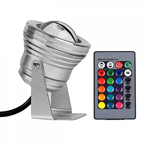 LTC ® 10W RGB Unterwasser LED Flutlicht Wasserdicht Gartenlampe Außenstrahler 12V DC für Aquarium Fountain Pool Brunnen mit Fernbedienung - 4