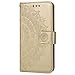 Produktbild Jinghuash Kompatibel mit Samsung Galaxy A10 Hülle,Galaxy A10 Schutzhülle Lederhülle Totem Blume Muster PU Leder Flip Case Brieftasche Klapphülle Tasche HandyHülle für Galaxy A10-Gold