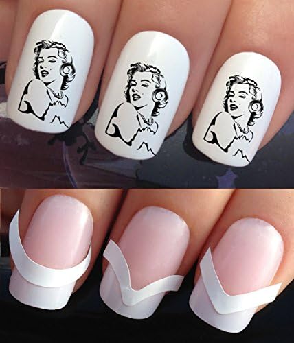 WATER NAIL TRANSFERS DECALS STICKERS ART SET #661 &amp; 172. **plus x48 nail tip guides!!** x20 MARILYN MONROE TATTOO WRAPS &amp; x48 FRENCH MANICURE TIP GUIDES! CAN BE USED WITH NATURAL GEL ACRYLIC STICK ON NAILS! OR WITH GLITTER DUST CAVIAR BEADS ALLOYS DECORATIONS CONFETTI FIMO SHAPES TAPE PENS RHINESTONES!