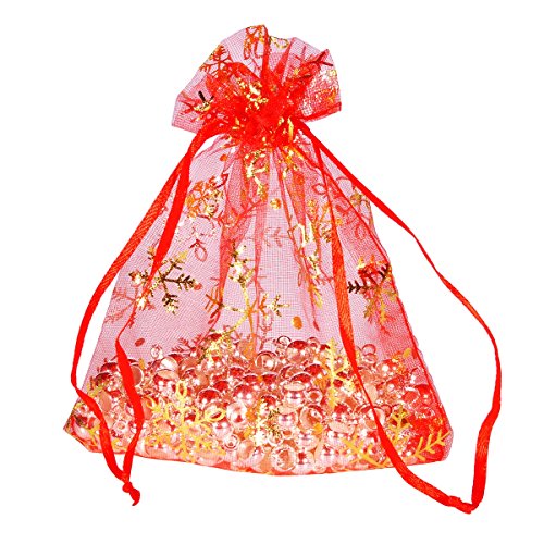 HooAMI 50Stk Rot Organza säckchen mit schneeflock Organzabeutel Hochzeit beutel Geschenk 12cm x16cm - 2