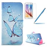 Samsung Galaxy A3 (2016) Case, Felfy Blue Butterfly PU Leather Diamond Flip Case Wallet Cover [Magnetic Closure] [Full Body protection] with Stand for Samsung Galaxy A3 (2016) + 1x Screen Protector + 1x Blue Stylus