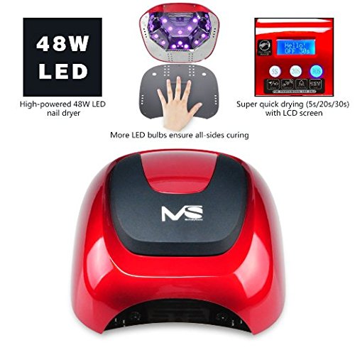 MelodySusie® 48W LED Nail Dryer - Nail Lamp Quick Curing LED Gel Nail Polish Professionally and Quickly as Manicure Beauty Salon - With Timer Setting 5s/20s/30s (Chic Red)