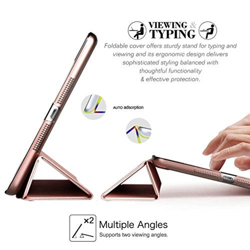 iPad Air 2 Hülle, Toeoe iPad 6th Auto Aufwachen / Schlaf Funktion Schutzhülle mit Lichtdurchlässig Rückseite Abdeckung und Eingebautem Magnet für iPad Air 2 (Roségold) - 4