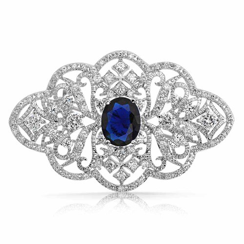 Bling Jewelry Color Azul Zafiro CZ Oval Estilo Victoriano Broche FlorP