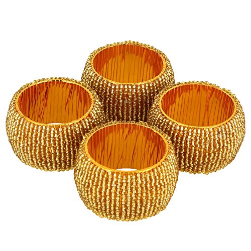 détail anneaux pour serviettes de perles or indien à la main - set de 4 feux