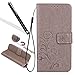 Produktbild Lederhülle für Huawei Honor 7 mit Bookstyle,Schutzhülle für Huawei Honor 7,Leeook Retro Elegant Grau Blume Stylish Prägung Embossed Muster Design Pu Leder Leather Case Cover Flip Cover Wallet Hülle im Bookstyle mit Standfunktion Karteneinschub und Magnetverschluß Etui Folio Case Handyhülle Lanyard/Strap Etui Brieftasche für Huawei Honor 7 + 1 x Schwarz Eingabestift-Gray Flower