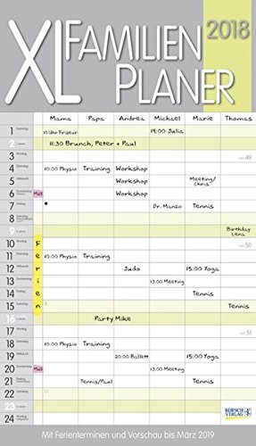 Preisvergleich Produktbild XL Familienplaner Pastell 2018: Familienkalender mit 6 breiten Spalten. Hochwertiger Familientimer mit Ferienterminen, extra Spalte, Vorschau bis März 2019 und nützlichen Zusatzinformationen.