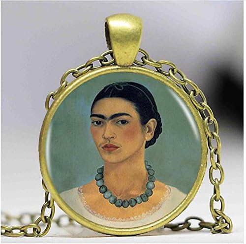 FRida Kahlo Necklace handmade hand made jewelry artist photo pendant art flowers