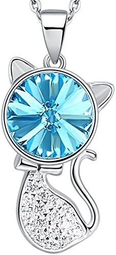 Hanana 925 Sterling Silver Guardian Cat Necklace Pendant for Women/Girls, with blue Crystal from SWAROVSKI 45cm , Ideal Gift for Love Birthday Anniversary Valentine's Day