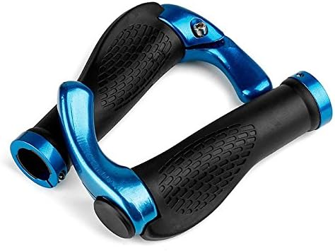 Bike Handlebar Grips Unisex Rubber Riding Cycling Lock-On Handle Bar Ends with Anti-slip Contoured Design for Mountain Road MTB Bike Accessories with End Plugs [1 Pair] (Blue)
