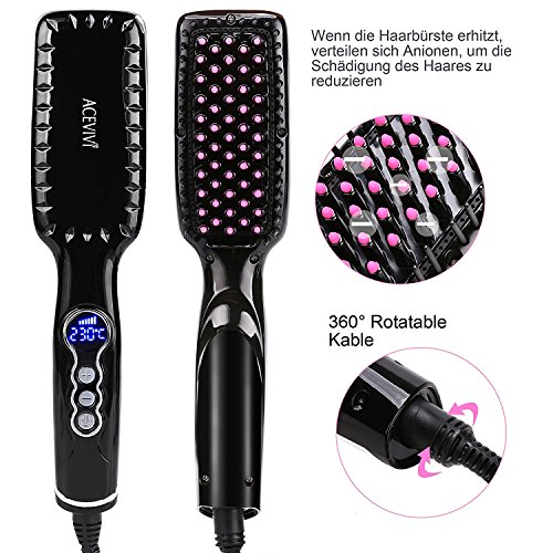 ACEVIVI Negative Ionen Anion Keramik Glättbürste Haarglätter mit Warmluft und LCD EU Stecker Schwarz - 2