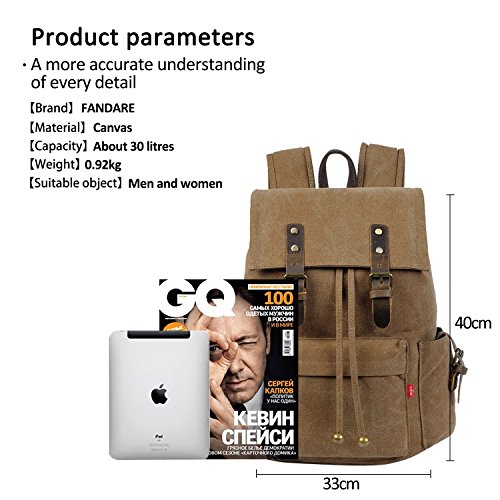 FANDARE Retro Laptop Notebook Rucksack Geeignet für bis zu 16 Zoll Damen Herren Schulrucksack für die Schule Wandern Daypack Leinwand - 6