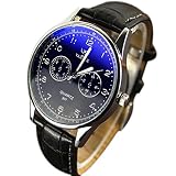 Fashion Herren Blue Ray Glas Armbanduhren Quarz analoge Uhr SCHWARZ & SCHWARZ