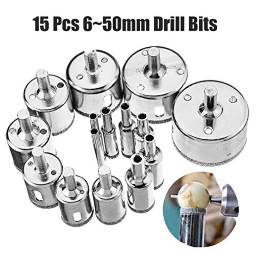 Preisvergleich Produktbild Highdas Diamantbohrer, diamantbeschichtet,Keramische beschichtete Bits, Kernbohrer Remover Werkzeuge für Glasfliesen Keramik Marmor Porzellan Schneiden, 15 Stück, 6-50mm