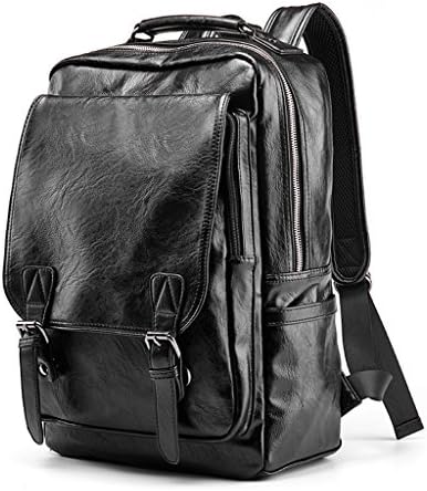 HM3287 Leather Laptop Backpack, Black Leather Backpack Men's Leisure Bag, Retro Unisex Leather Backpack, Large-capacity College Backpack, Suitable For 15-inch Laptop Backpack