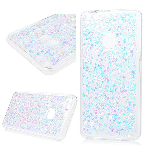 Badalink Hülle Huawei P10 Lite Slimcase Glitzer Schutzhülle Hülle PMMA + TPU Rückschale Schutz Hülle Case Tasche Wasserdicht Einteilige Handyhülle Stoßstangen Case Hellrosarot