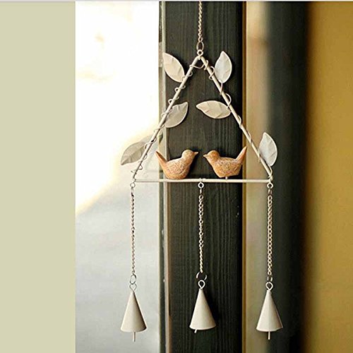 OULII Vent métal carillon fer continentale résine oiseaux suspendus Windbell ornement pour Patio, jardin, terrasse et balcon - belle décoration extérieure (blanc)