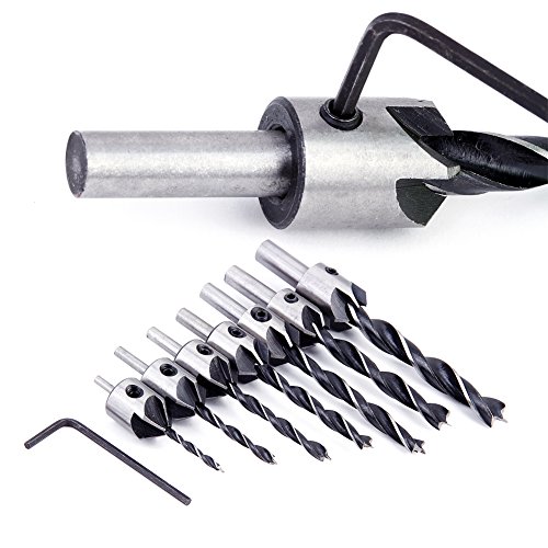 Malayas®Senker Bohrer 7 tlg HSS 5 Flöte Senkbohrer Set Screwdriver Reibahle Holz Metall Aluminium Kunststoff Countersink Drill Werkzeug 3-10mm - 5