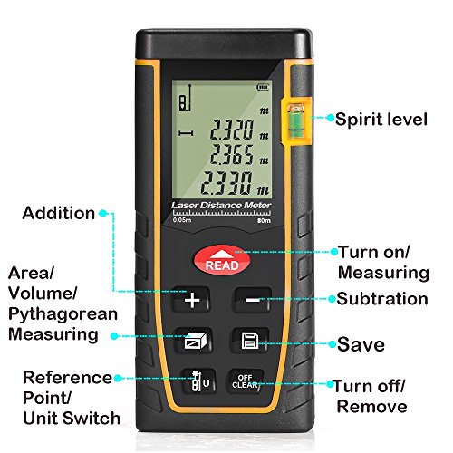 GrandBeing® Tragbare Laser entfernungsmesser , distanzmesser einfach und schnell messen, mit zwei AAA-Batterien, Handschlaufe und Fall tragen - 2
