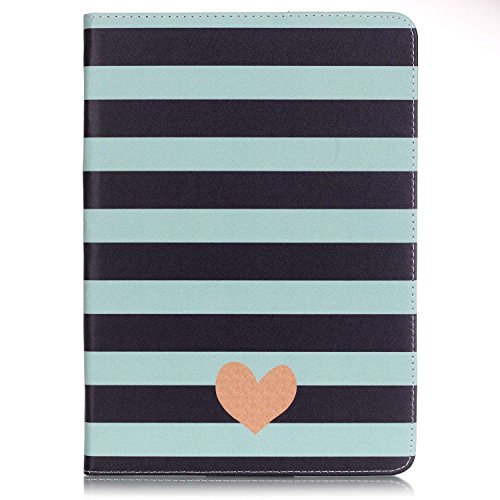 Etsue für Samsung Galaxy Tab E 9.6/T560/T561 Ledertasche Case Hülle, Bunte Retro Painted Leder Schutzhülle Silikon Back Case Smart Wallet Case Flip Folio Cover Etui Schale Bookstyle mit Standfunktion Kartenfächer Magnetverschluss für Samsung Galaxy Tab E 9.6/T560/T561 + 1x Glitzer Staub Stecker + 1x Blau Eingabestift- Liebe Herz Streifen