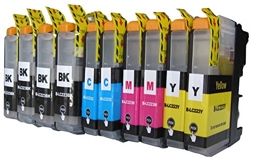 10 komp. XL Druckerpatronen für Brother LC221 LC223 MFC J480DW J880DW J4420DW J4620DW J4625DW J5320DW J5620DW J5625DW J5720DW J680DW Brother DCP J562DW J4120DW 4 x schwarz 2 x blau 2 x rot 2 x gelb