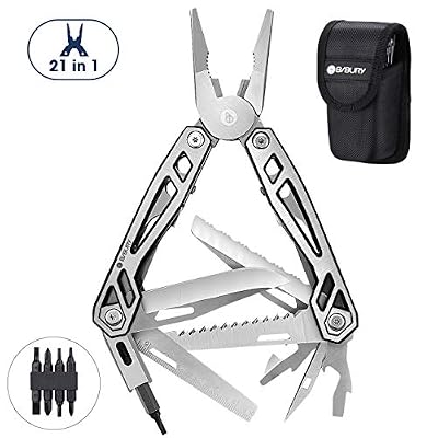 Bibury Pince Multifonction, 21 en 1 Camping Multitools en Acier Inoxydable, Outil de Poche avec Couteau, Saw, Tournevis, Multi Tool Couteau Suisse pour Survie Camping Réparation - Bordure Noire