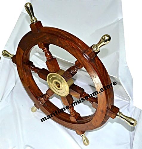24 inch Maritime Decorative Ship Wheel with Six Brass knobs.C-3078